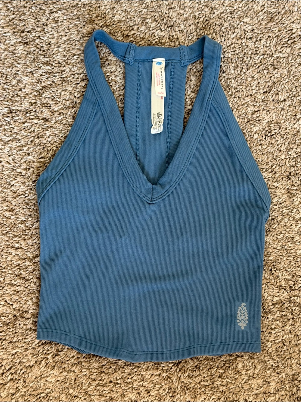 Free People Ribbed V-Neck Racerback Tank - Teal Blue